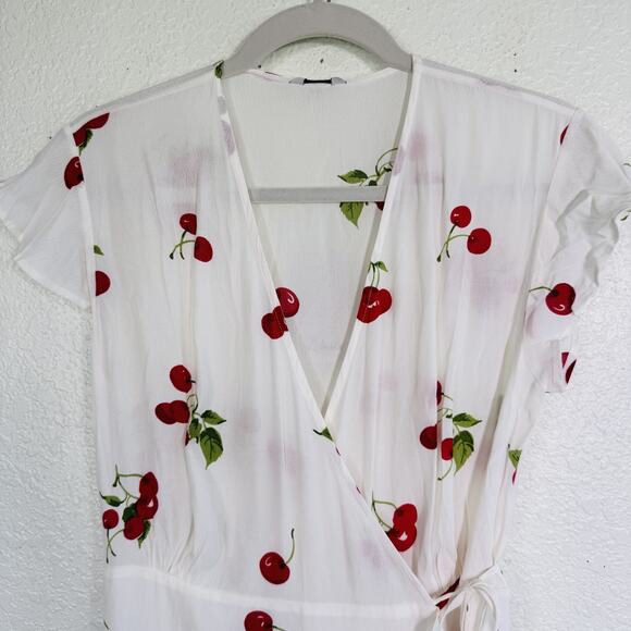 Rails Koreen Wrap Dress Womens Small Cherry Bloom Print Ruffle Summer Tie White - Picture 4 of 14